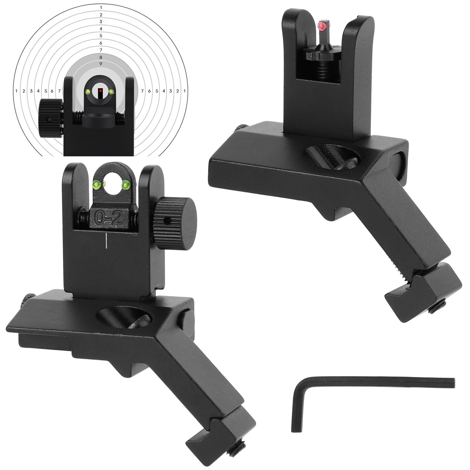 1Set 45 Degree Offset Rear Front Flip Up Sights Fiber Optics Aluminum ...