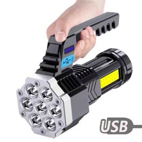 7 LED Flashlight COB Torch Rechargeable Side Light USB Charging 4 Modes Waterproof Work Light (Color: Black)